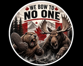 Canada We Bow To No One Round Bumper Sticker, Magnet, Vinyl Sticker or Window Cling, UV Laminate Coating, laptop, water bottle