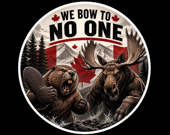 Canada We Bow To No One Round Bumper Sticker, Magnet, Vinyl Sticker or Window Cling, UV Laminate Coating, laptop, water bottle