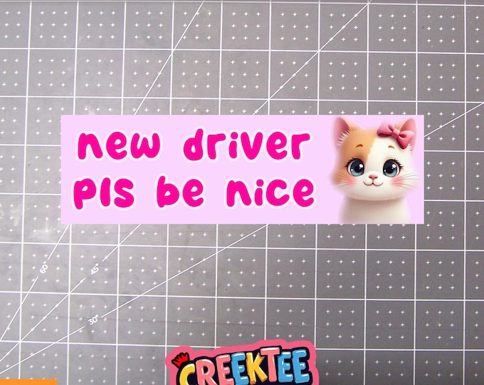 New Driver Pls Be Nice Cute Bumper Sticker, Magnet or Window Cling in Various Sizes Choose 10" for Standard Size