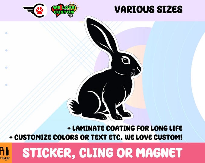 Rabbit Sticker, Magnet or Window Cling in Various Sizes