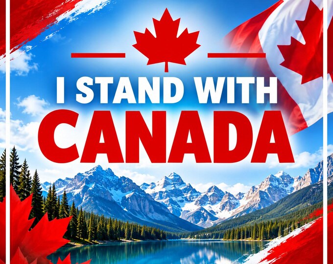 I Stand With Canada Square Bumper Sticker, Magnet, Vinyl Sticker or Window Cling, UV Laminate Coating, laptop, water bottle