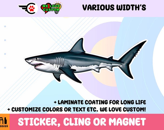 Shark Vinyl Sticker, Magnet or Window Cling in Various Sizes