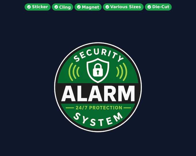 Security System Round Sticker, Magnet, Vinyl Sticker or Window Cling, UV Laminate Coating, laptop, water bottle, or 12x 2 inch round qty's
