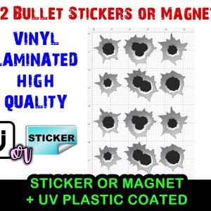 12x Vinyl Einschusslöcher Aufkleber oder Vinyl Magnet Laminierter UV Schutz