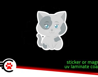 Cute Cat Sticker or Magnet, High quality standard or vinyl in optional 20 mil thick magnet with UV laminate.. not your average sticker!