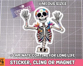 Skelett Sticker Tanzendes Skelett Magnet, Tanzender Skelett Vinyl Aufkleber, Magnet oder Cling in Verschiedenen Größen, Schädel Zeichnung, Laptop Aufkleber