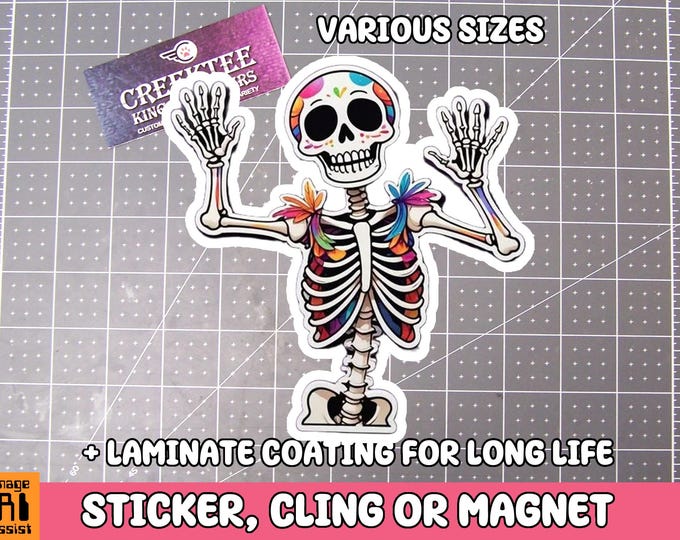 Skeleton Sticker Dancing Skeleton Magnet, dance macabre  Vinyl Sticker, Magnet or Cling in Various Sizes, skull drawing, laptop sticker