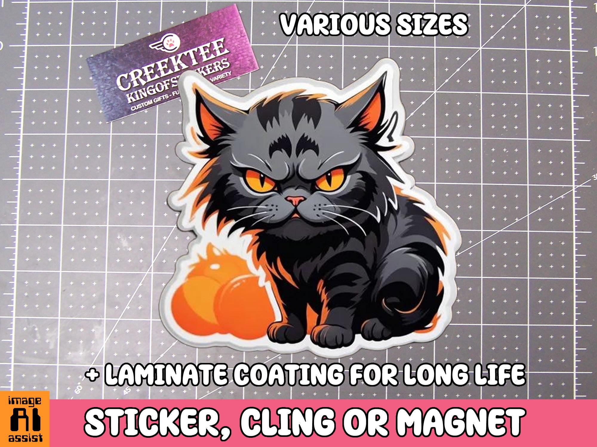 Angry Cat Vinyl Sticker, Window Cling or Magnet in UV Laminate Coating