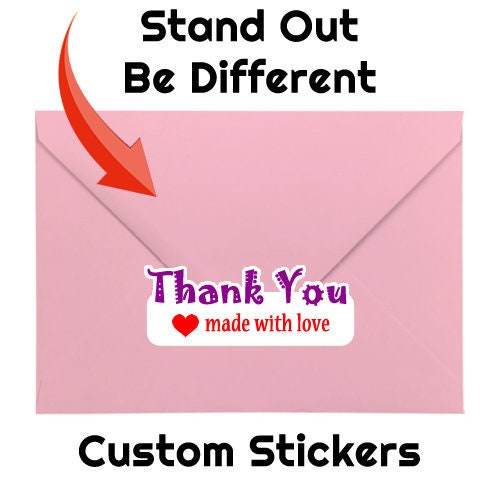Thank You made with love 1.25 x 3 Stand Out Semi Kiss Cut Vinyl Sticker (Sheet of 14) Thank You made with love 1.25 x 3 Stand Out Semi Kiss Cut Vinyl Sticker (Sheet of 14)