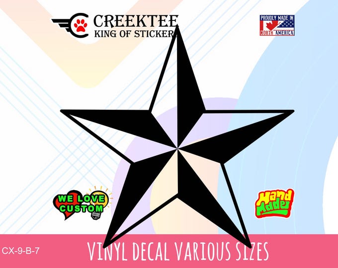 Star vinyl decal in various colors or chrome colors available. Various sizes