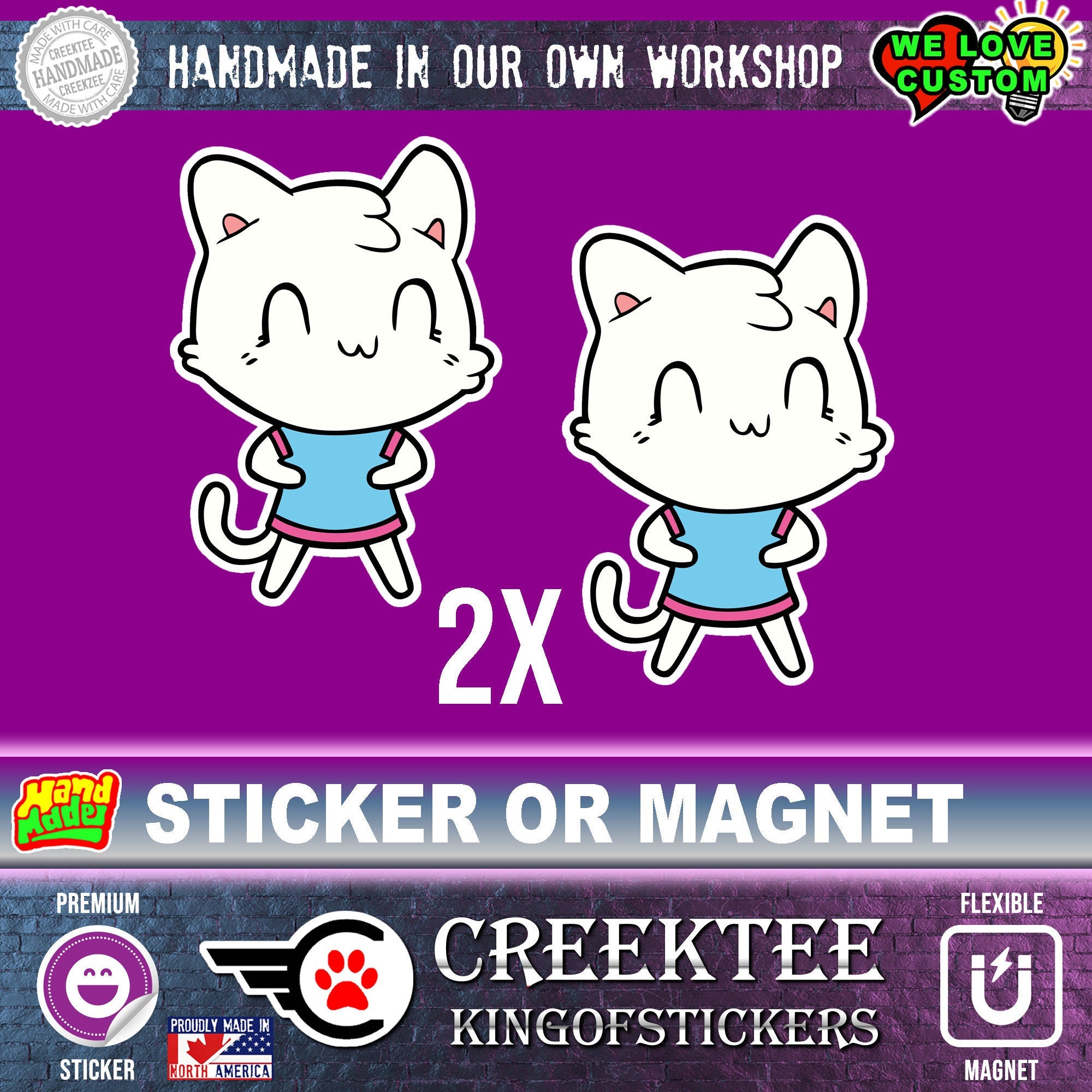 2x cat Funny Vinyl Sticker or Magnet, Vinyl Sticker, Laminate, UV Laminate  and Magnet options up to 9