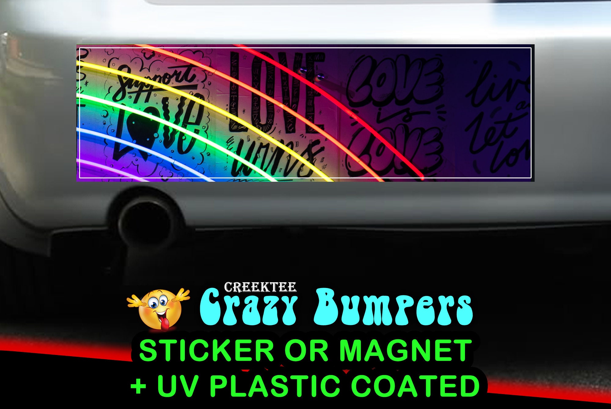 CAD$7.99 - Neon Rainbow Love 10 x 3 Bumper Sticker or Magnet - Custom changes and orders welcomed! CAD$7.99 - Neon Rainbow Love 10 x 3 Bumper Sticker or Magnet - Custom changes and orders welcomed!