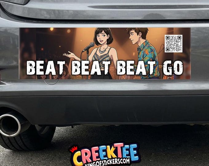 Beat Beat Beat Go Music QR Code or Custom Vinyl Sticker, Window Cling or Magnet in UV Laminate Coating Choose 10" for Standard Size
