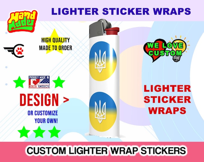 Custom 3x Lighter Sticker Wraps, your photo, text, or images, quantity bundles available, with laminate coating. 3x, 6x, 9x, 18x plus....