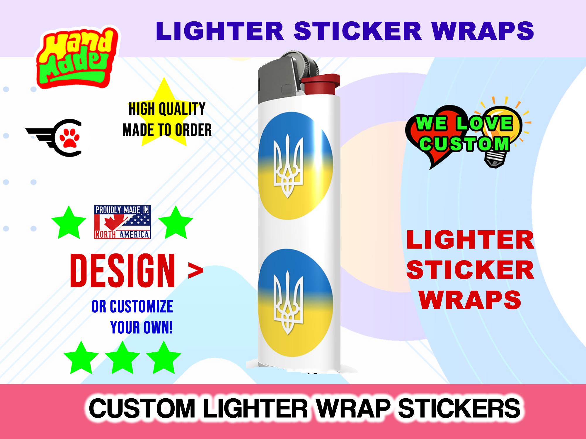 Custom 3x Lighter Sticker Wraps, your photo, text, or images, quantity bundles available, with laminate coating. 3x, 6x, 9x, 18x plus....