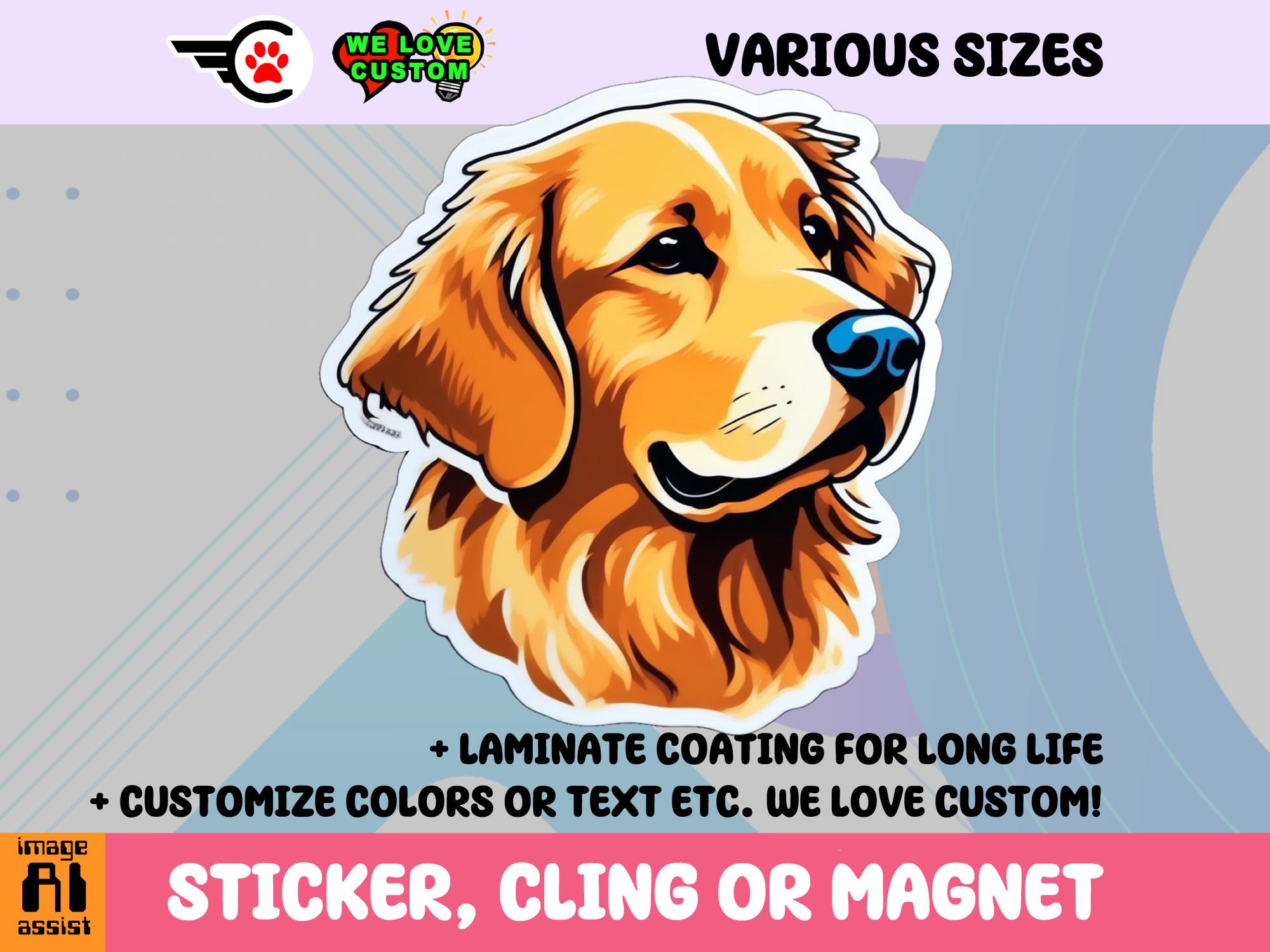 Golden Retriever Vinyl Sticker, Magnet or Window Cling in Various Sizes
