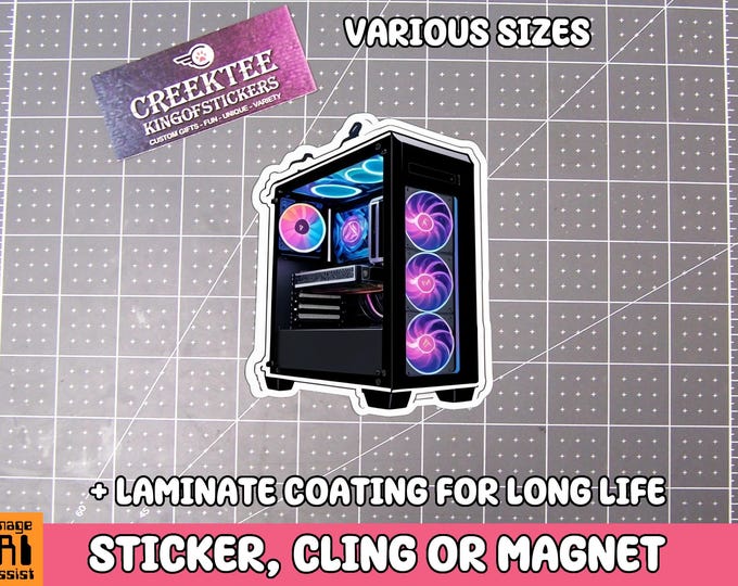 Gaming PC Vinyl Sticker, Magnet or Window Cling in Various Sizes with Laminate Coating
