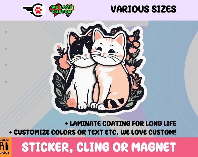 Cats in love Vinyl Sticker, Magnet or Window Cling in Various Sizes