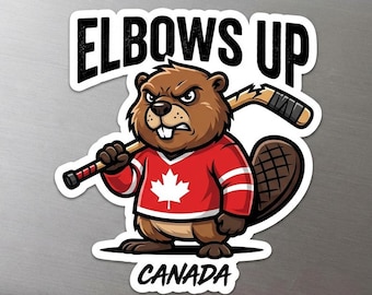 Elbows Up Canada Angry Beaver Bumper Sticker, Magnet, Vinyl Sticker, Window Cling, UV Laminate, laptop, water bottle