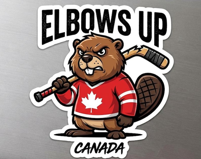 Elbows Up Canada Angry Beaver Bumper Sticker, Magnet, Vinyl Sticker, Window Cling, UV Laminate, laptop, water bottle