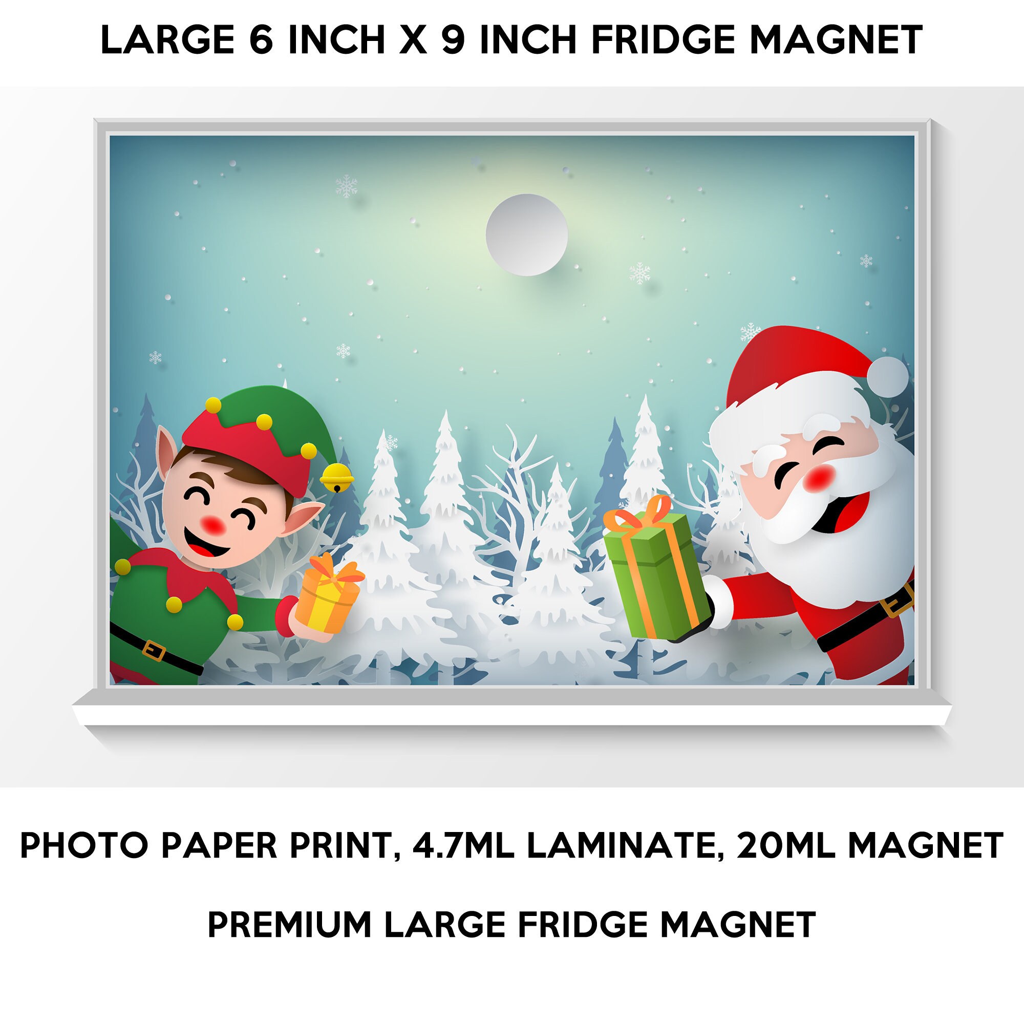 Christmas fridge magnet, large 6x9 inch premium fridge magnet that stands out this holiday season