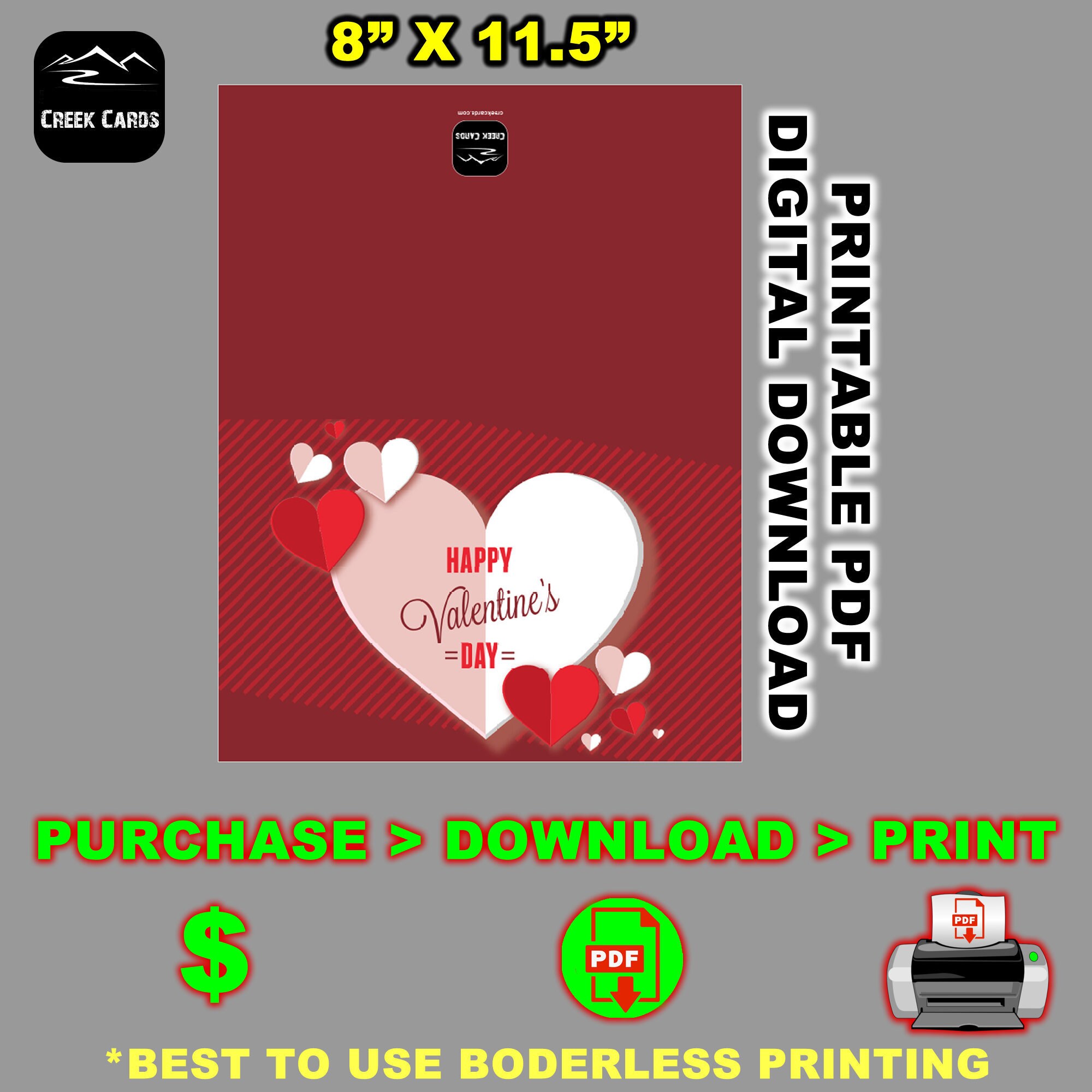 Happy Valentines Day Printable Card - Instant Digital Download 8.5x11 inch Happy Valentines Day Printable Card - Instant Digital Download 8.5x11 inch