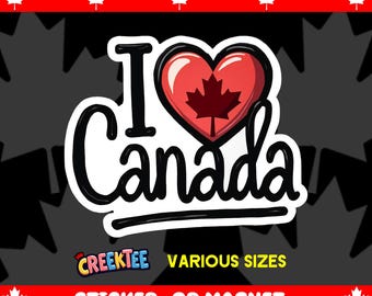 I Love Canada Bumper Sticker, Magnet, Vinyl Sticker or Window Cling, UV Laminate Coating, laptop, water bottle