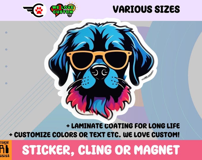 Cool Dog Vinyl Sticker, Magnet or Window Cling in Various Sizes
