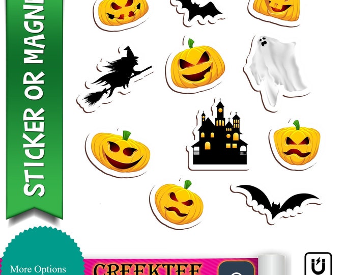 19 Halloween Planner, Laptop, Book stickers in standard, photo or vinyl print materials with laminate or magnet options available.  Premium.