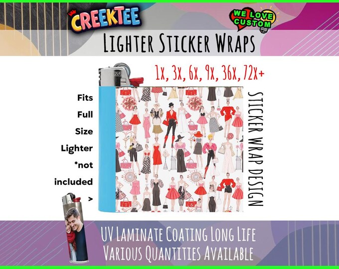 Fashion 3x Lighter Sticker Wraps, OR your photo, text, or images,  bundles available, with laminate coating. 3x, 6x, 9x, 18x, 36+