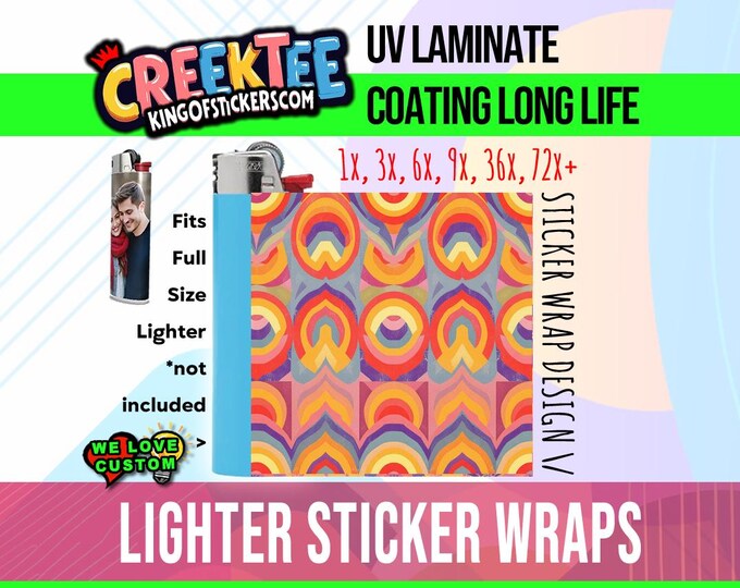 Fun Design 3x Lighter Sticker Wraps, OR your photo, text, or images,  bundles available, with laminate coating. 3x, 6x, 9x, 18x, 36+