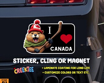 I Love Canada Angry Beaver Bumper Sticker, Magnet, Vinyl Sticker or Window Cling, UV Laminate Coating, laptop, water bottle