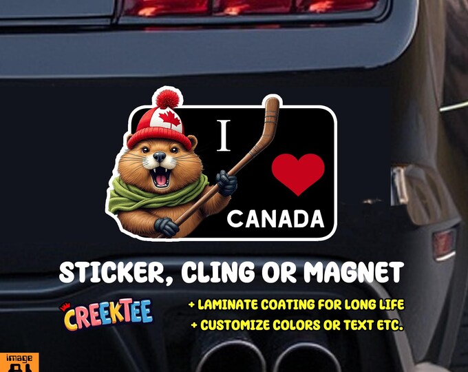 I Love Canada Angry Beaver Bumper Sticker, Magnet, Vinyl Sticker or Window Cling, UV Laminate Coating, laptop, water bottle