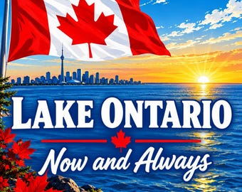 Lake Ontario Now And Always Square Bumper Sticker, Magnet, Vinyl Sticker or Window Cling, UV Laminate Coating, laptop, water bottle