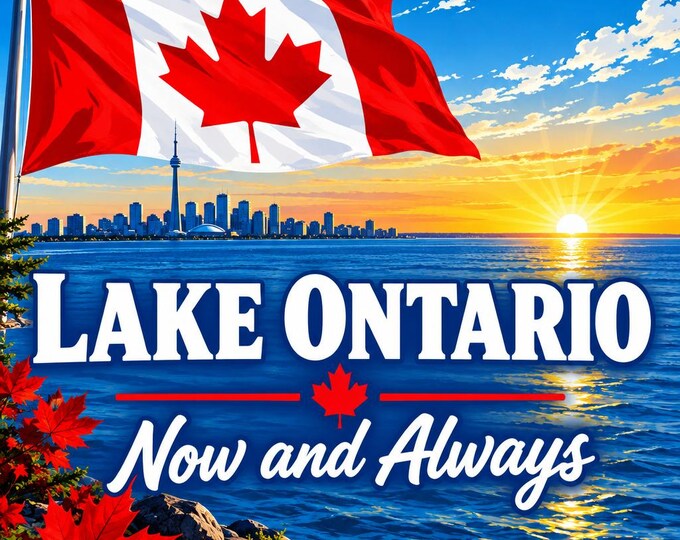 Lake Ontario Now And Always Square Bumper Sticker, Magnet, Vinyl Sticker or Window Cling, UV Laminate Coating, laptop, water bottle