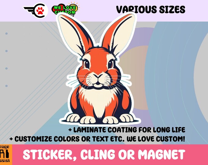 Rabbit Sticker, Magnet or Window Cling in Various Sizes