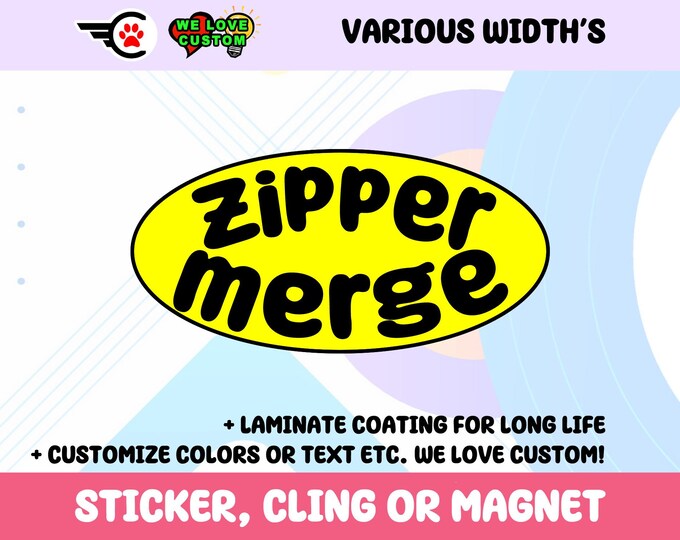 Zipper Merge Oval Bumper Sticker, UV Laminate, Customizable