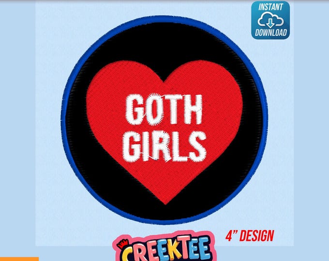 Embroidery File Goth Girls with Heart Instant Digital Download In Various Formats
