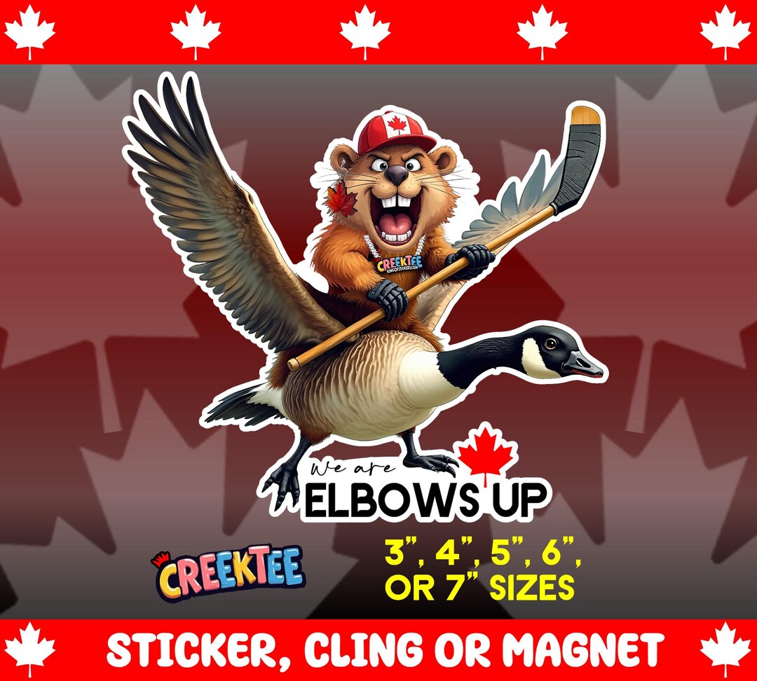 Canadian Elbows Up! Angry Beaver Flying Goose Bumper Sticker, Magnet ...