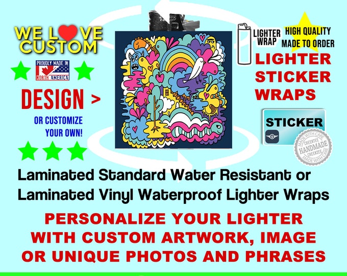 2X Large Lighter Sticker Wrap Cool Design or custom, Standard or Waterproof sticker with laminate long durability, Sticker Wrap Only