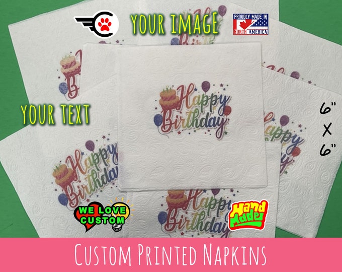 8X Custom Full Color Disposable Napkins | Custom Logo Napkins | Custom Photo Napkins | Full Color Napkins 6"x6" Disposable Napkins - Photo +