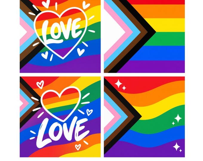 4x Pack, Pride Square Bumper Sticker, Magnet, Vinyl Sticker or Magnet in UV Laminate Coating - 4 inch wide