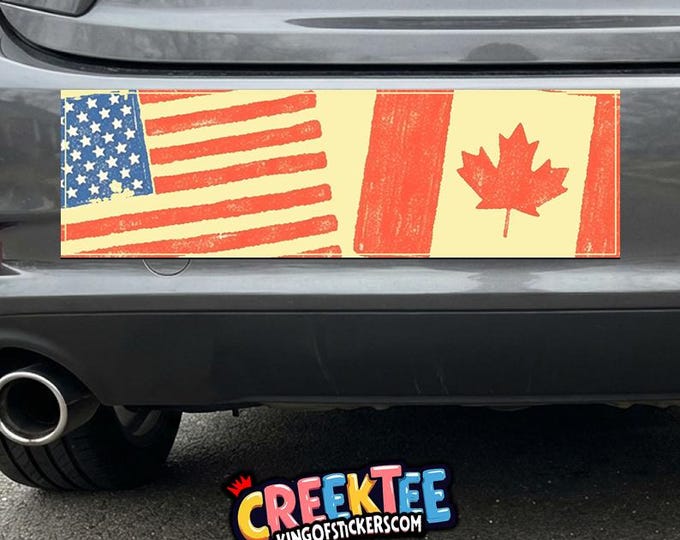 Canada USA Bumper Sticker, Magnet, Vinyl Sticker, Window Cling or Magnet in UV Laminate Coating