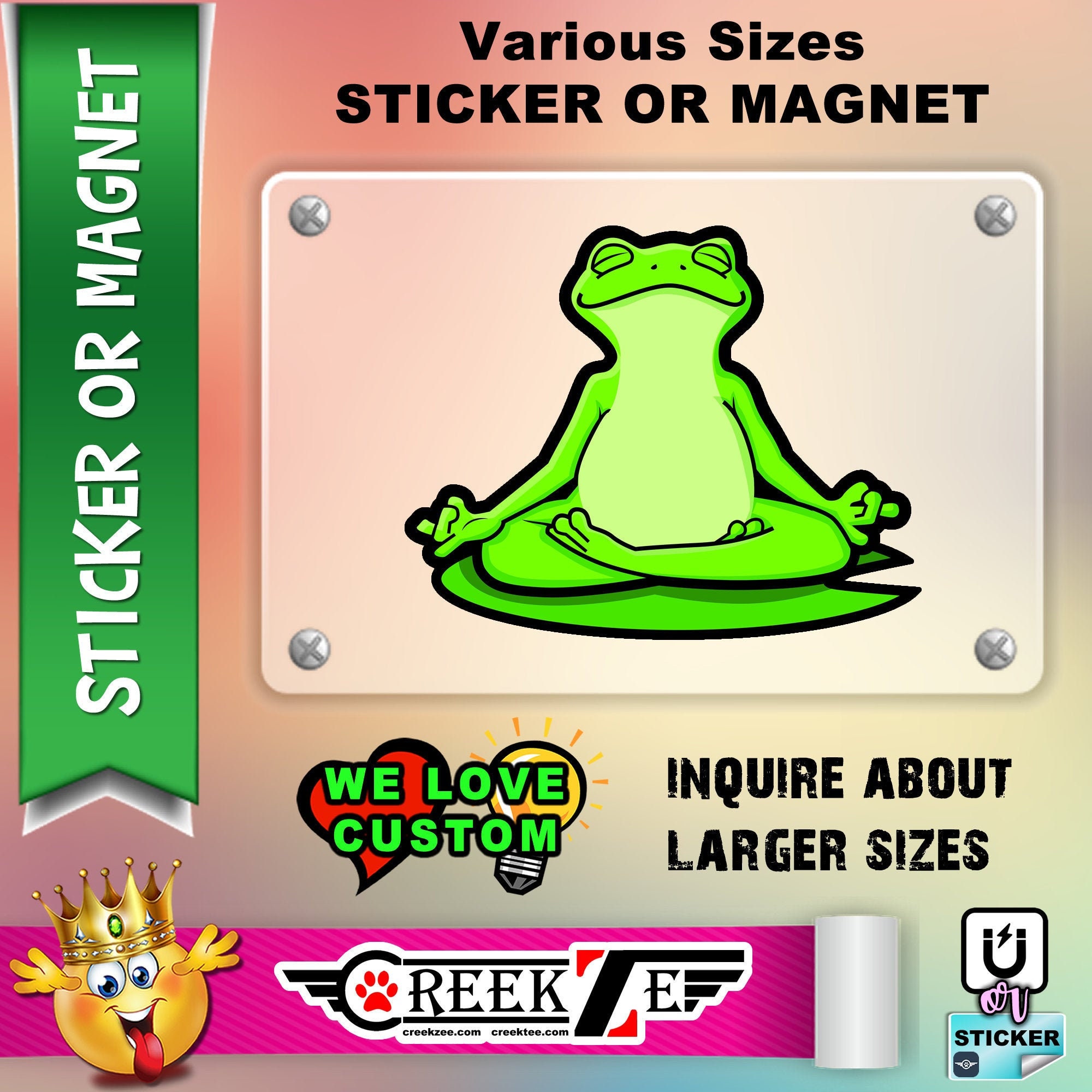 Zen Frog Vinyl Sticker or Magnet, Vinyl Sticker, Laminate, UV Laminate and Magnet options from 1