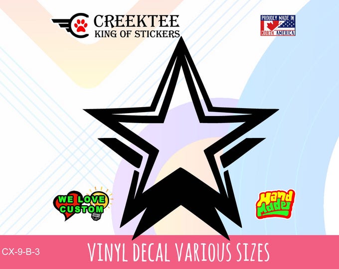 Star vinyl decal in various colors or chrome colors available. Various sizes