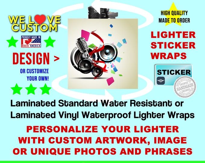 2X Large Lighter Sticker Wrap Cool Design or custom, Standard or Waterproof sticker with laminate long durability, Sticker Wrap Only