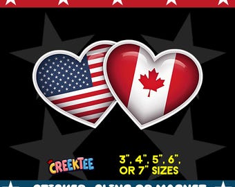 USA Canada Friendship Bumper Sticker, Magnet, Vinyl Sticker or Window Cling, UV Laminate Coating, laptop, water bottle
