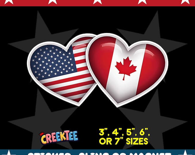 USA Canada Friendship Bumper Sticker, Magnet, Vinyl Sticker or Window Cling, UV Laminate Coating, laptop, water bottle