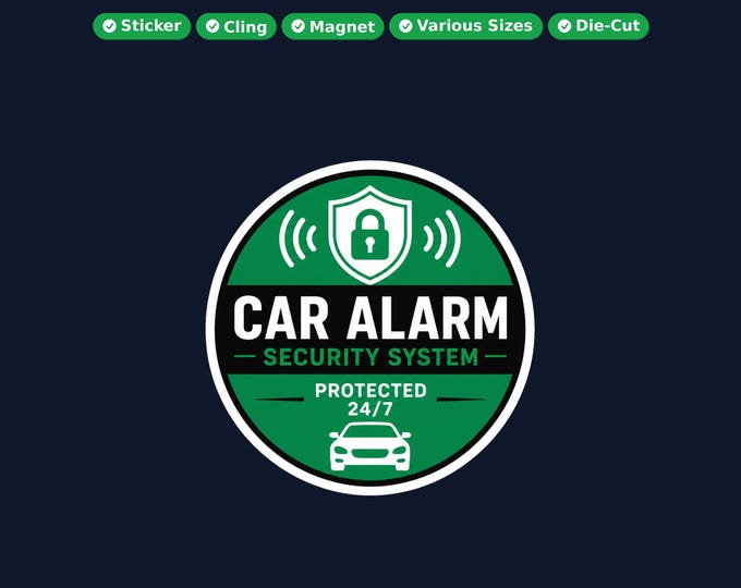 Security System Round Sticker, Magnet, Vinyl Sticker or Window Cling, UV Laminate Coating, laptop, water bottle, or 12x 2 inch round qty's