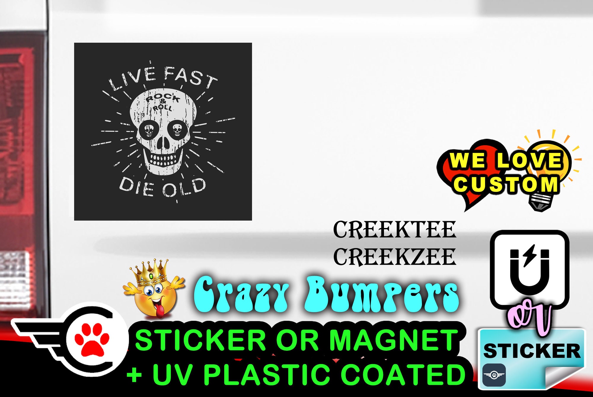 Live Fast Rock & Roll Die Old Bumper Sticker or Magnet in various sizes Hiqh Quality UV Laminate Coating 2